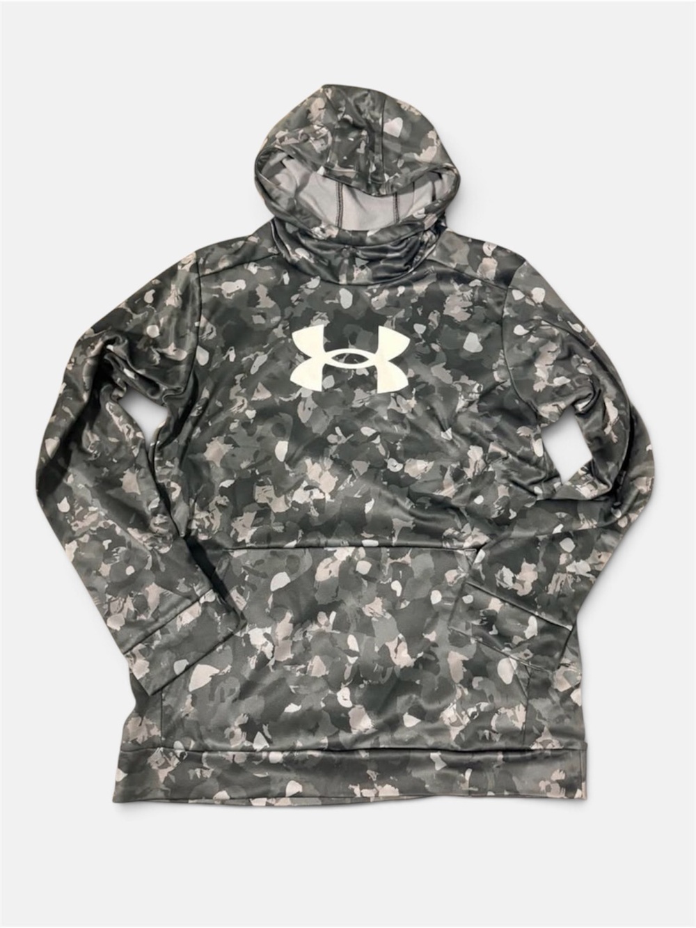 Under Armour Kids' Gray Camo Hooded Pullover with White Logo